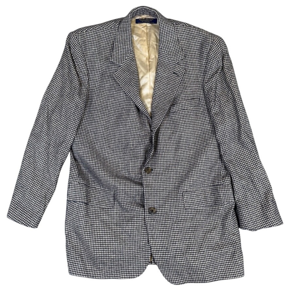 Vtg. Brooks Brothers Mens Silk Navy Houndstooth Blazer Two Button Coat USA Made